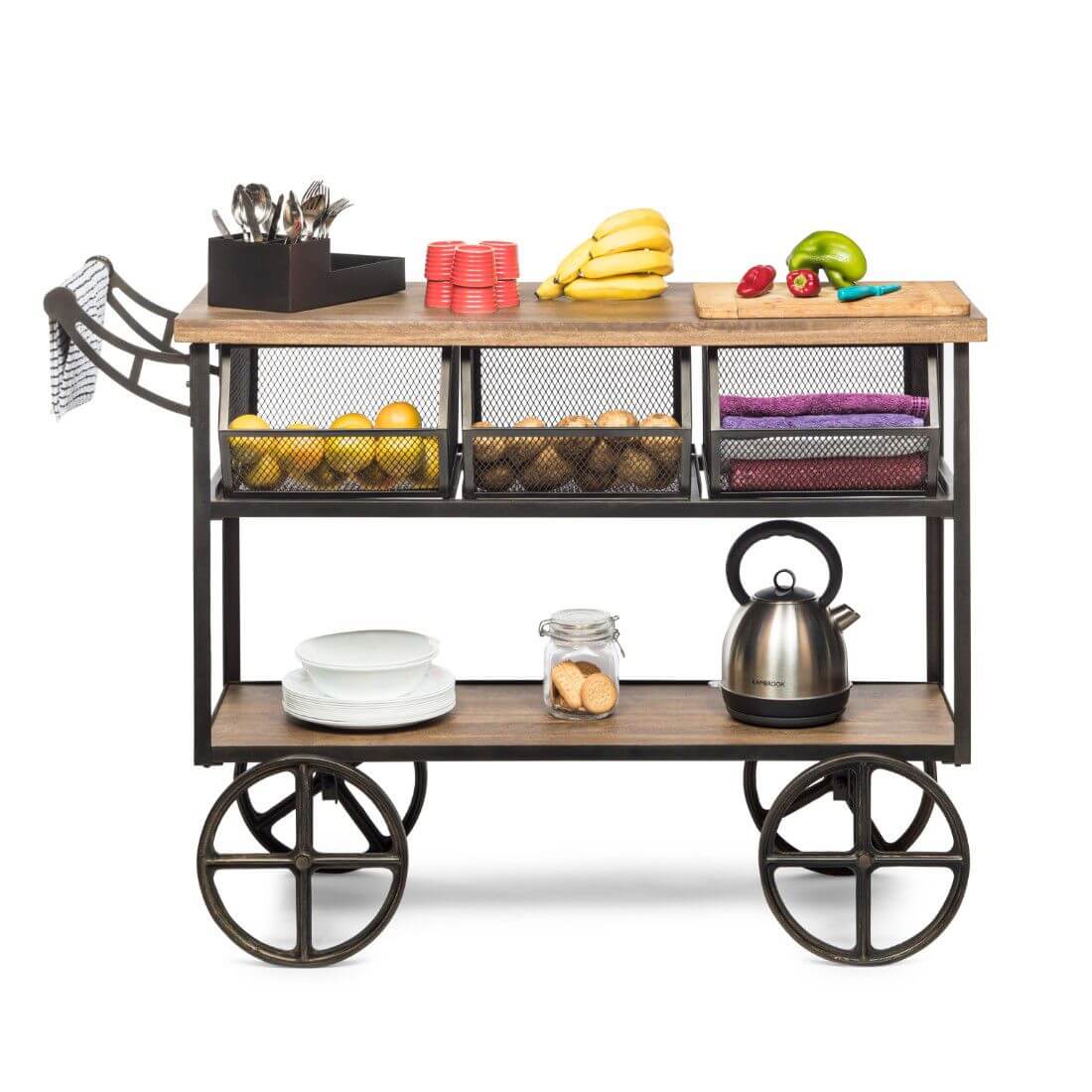 Kitchen Trolley with 3 Baskets - Wine Stash