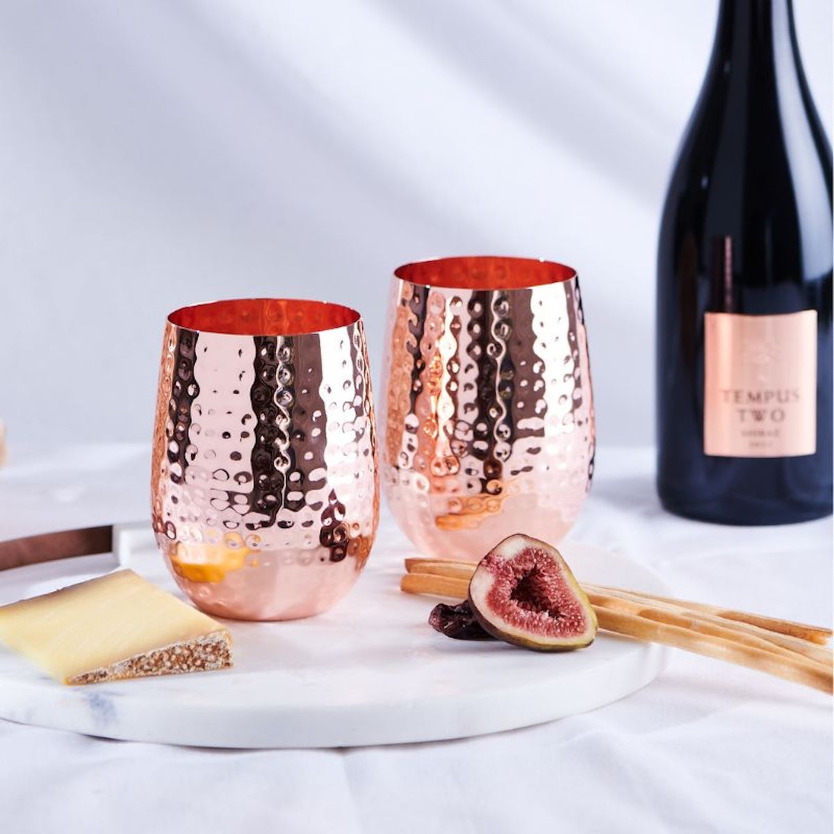 Rose-Gold Stemless Copper Wine Glasses - Elegant Gift Set of 2