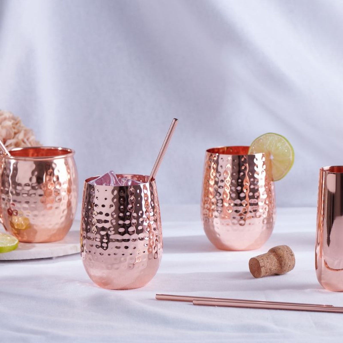 Rose-Gold Stemless Copper Wine Glasses - Elegant Gift Set of 2