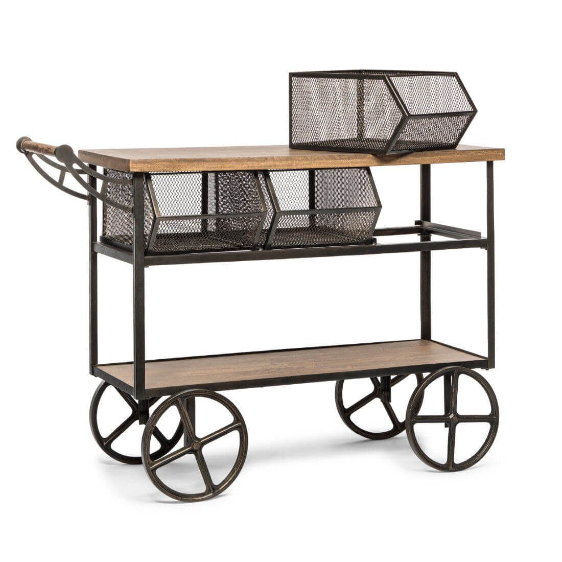 Kitchen Trolley with 3 Baskets - Wine Stash