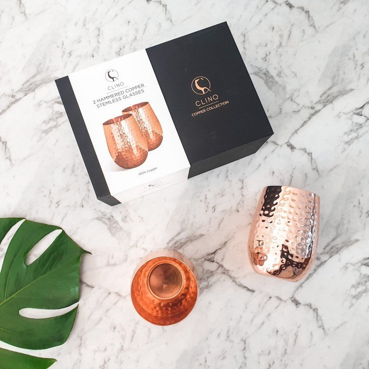 Rose-Gold Stemless Copper Wine Glasses - Elegant Gift Set of 2