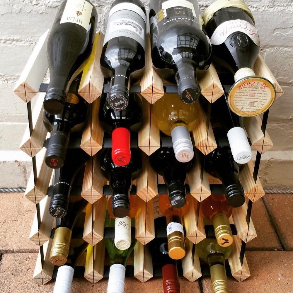 20 Bottle Wine Rack - Natural Finish - With Wine Bottles